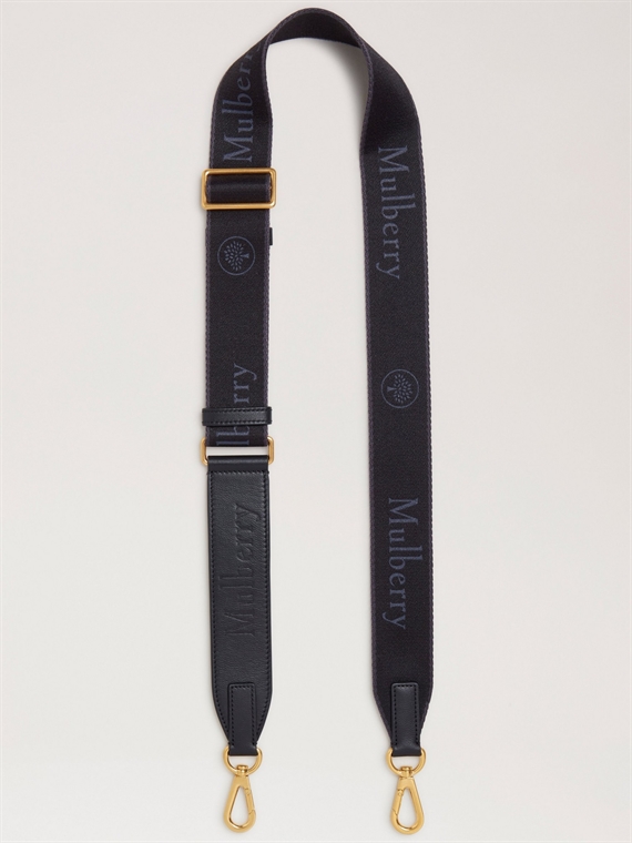 Mulberry Logo Webbing Strap Black Micro Classic Grain & Webbing